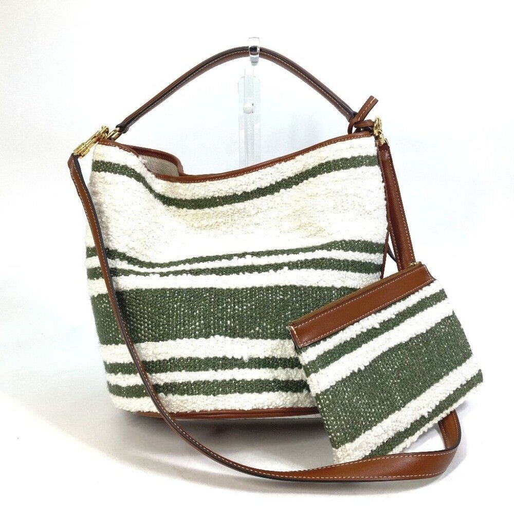 CELINE Bucket 16 (Saize) striped textile 2WAY Shoulder Hand Bag